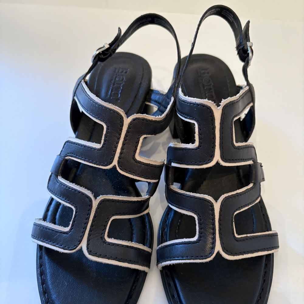 Born Sofia Black and Cream Women's Sandals Size 8